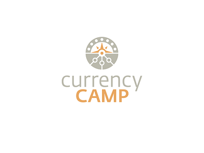 Currency Camp Logo brand camp circle compass currency exploration financial journey logo