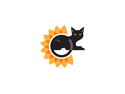 Brand Graphic for Author LL Kaplan black cat brand contrast logo sunflower yinyang