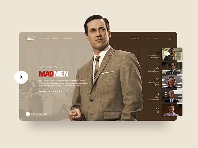 AMC streaming app app concept design episodes homepage madmen streaming tv shows ui user interface ux video web design webapp