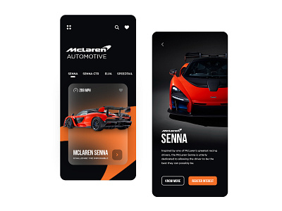 McLaren Automotive app app automobile car catalog concept design homepage mclaren mobile senna shop store ui ux