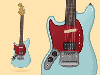 Kurt Cobain Fender Guitar blue clean cobain detail fender grunge guitar illustration illustrator kurt line nirvana outline shadow simple stylized vector yellow