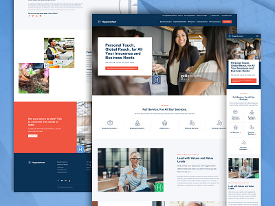 Higginbotham - Homepage, desktop and mobile blue branding clean insurance layout navy people photography rebrand sophisticated ui ux website