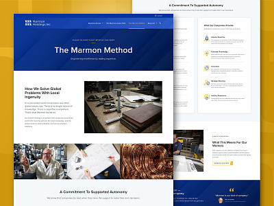 Marmon Holdings, Inc. - The Marmon Method page accessibility blue branding clean design gold impactful industry overlay people photography professional responsive simple sophisticated texture ui ux website