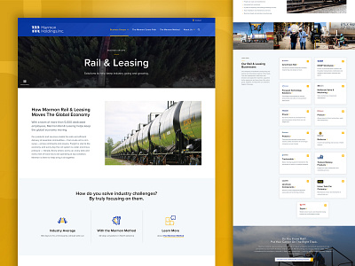 Marmon Holdings, Inc. - Rail & Leasing page accessibility blue branding clean design gold impactful industry overlay people photography professional responsive simple sophisticated texture ui ux website