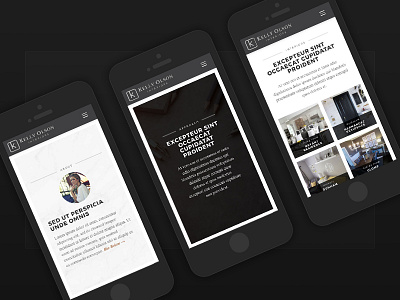 Pages for Kelly Olson Interiors' website (small mobile device) clean css design flexbox icons interior mobile simple ui ux web website