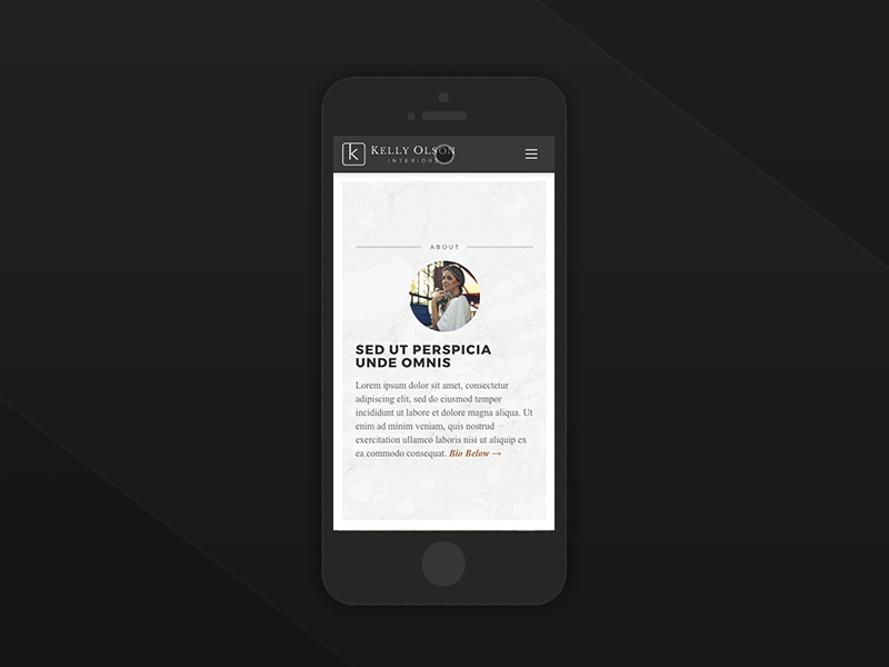 iPhone UX for Kelly Olson Interiors' Website animations clean css design menu scroll simple transitions ui ux web website