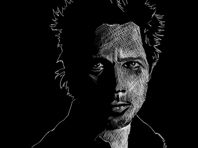 Chris Cornell Portrait black contrast cross hatch drawing face illustration musician pen portrait reverse sketch white