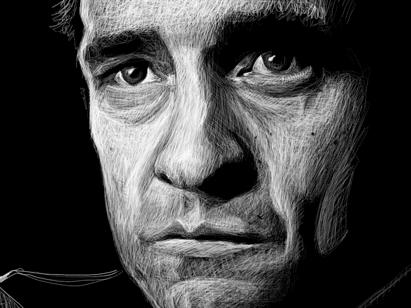 Johnny Cash Portrait black cash contrast cross hatch face illustration musician pen portrait reverse sketch white