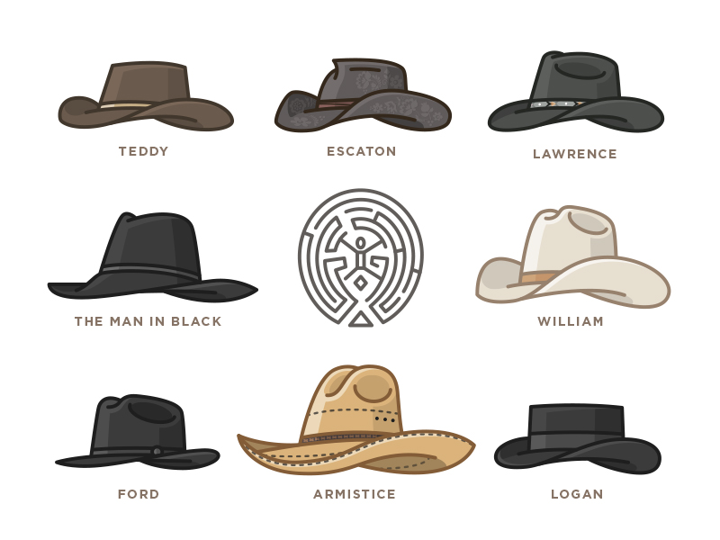 Westworld Cowboy Hats - Icon Set.