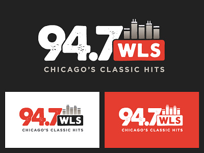 94.7 WLS Identity branding building chicago dark identity light logo radio red skyline tower vintage