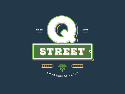 Q Street Beer - Concept Logo #4 beer blue brew distressed green hops ipa q sign street wheat