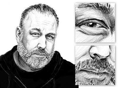 Illustration style experiment - Version 2 black and white chicago radio drawing face facial hair illustration ipad pro line art portrait procreateapp stylized work in progress