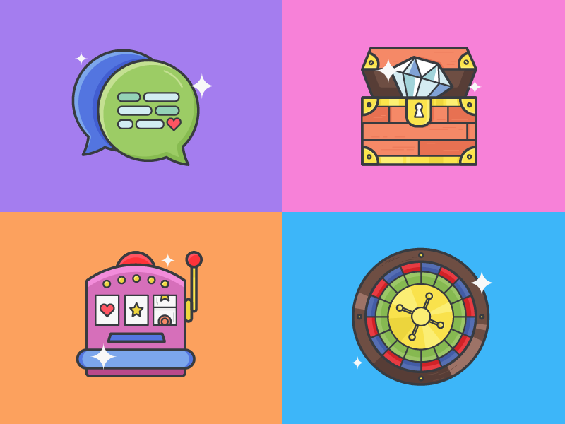 Illustrations for AskGamblers' Welcome Page 2d askgamblers chat chat bubble diamond icons illustration roulette slot machine vector