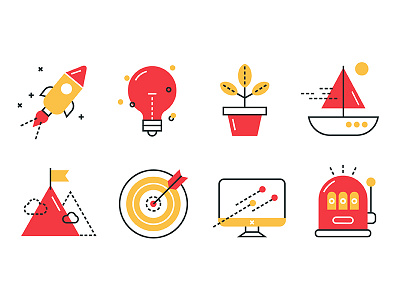 Icons for Catena Media bulb catena media icons illustration plant rocket ship slot machine vector