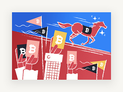 Illustration on Bitcoin betting 2d betting bitcoin cryptocurrency horse horse betting illustration money run