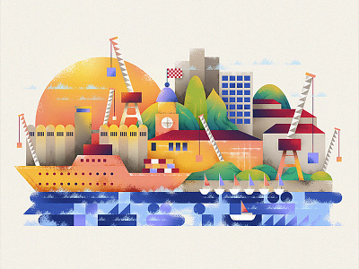 Illustration of Rijeka, Croatia city croatia illustration landscape panorama postcard rijeka