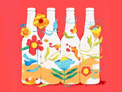 Illustration for Salto Brewery 2d beer blossom brewery flat flowers herbs illustration neon red spring