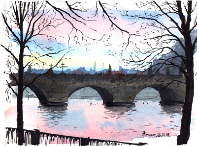 The Charles Bridge aquarelle art illustration nature sketch urban art watercolor watercolour