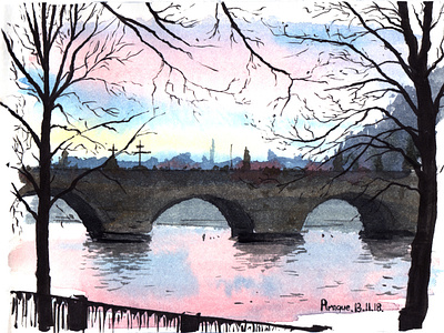 The Charles Bridge aquarelle art illustration nature sketch urban art watercolor watercolour