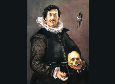 Pablo Escobar aquarelle art drawing emotion face illustration painting portrait watercolor watercolour