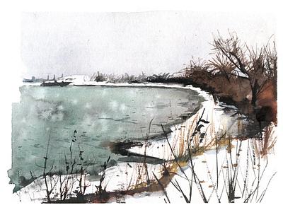 Winter abstract aquarelle art drawing illustration nature painting sketch snow travel watercolor watercolour winter