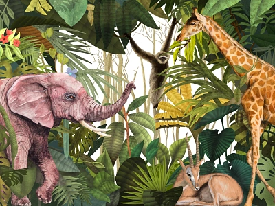 Jungle animal animals art drawing illustration jungle nature painting pattern print wall art wallpaper wallpaper design wallpapers