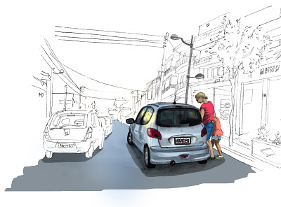 Greece art car drawing illustration painting people sketch travel urban sketching