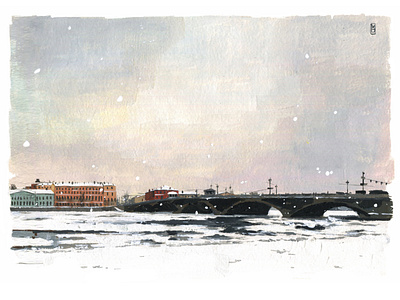 Neva aquarelle art art product city design drawing illustration nature neva painting piter river sketch snow urban watercolor watercolour winter