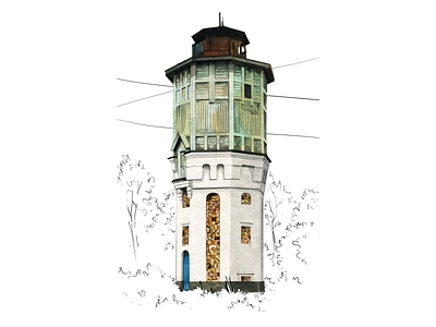 Water tower.. aquarelle art artproduct artwork design drawing illustration logo nature painting product sketch watercolor watercolour