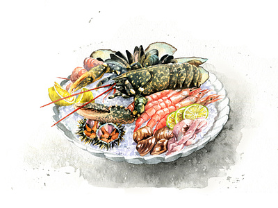 Seafood aquarelle art artwork bar food illustration foodart foodsketch illustration lobster nature sea seafood sketch watercolor watercolour