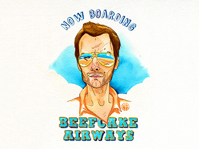Beefcake Airways caricature fanart illustration lettering watercolor
