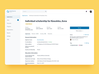 Application | Grants Management System Web Design application scholarship summary tabs tags ui ux web application web design