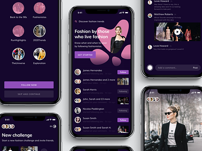 Fashionista app clothing design fashion ios iphone iphonexs minimal mobile purple runway streetwear trends ui ux