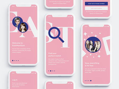 EastMeetEast app asia asian asian girl branding dating dating app dating website graphic design interface ios iphone mobile pink product design ui user experience user interface ux visual design