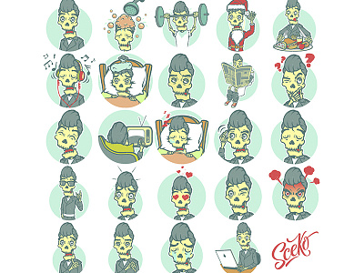 stickers for apple christmas emoji illustration rock rockabilly sceko skull stickers vector