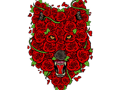 wolf roses flowers illustration illustrator jeffroseking roses vector vectorial wolf