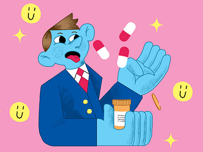 Stress Builds character digital illustration drugs editorial illustration emoji illustration pills pink