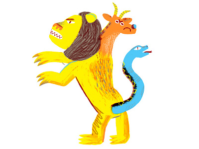 Chimera character design chimera editorial illustration goat illustration leon picturebook snake