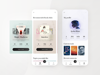Book Club Mobile App Concept app book book club cards clean concept discover minimal mobile profile reading ui ux