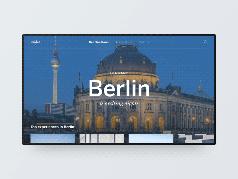 Lonely Planet for TV animation berlin concept gif guide interaction lonely planet principle smart tv travel tv ui ux