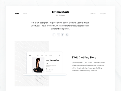 Designer Portfolio Site clean minimal portfolio profile template ui ux web