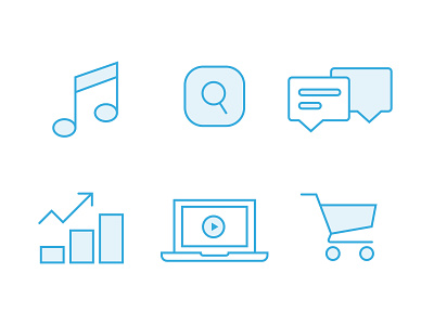 Icons | Future of Media app bars blue cart chart chat finance future infographic laptop media music player search shopping tech