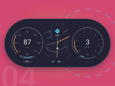 Electric Car Dashboard — UI Weekly Challenges S2 / W4/10 car concept dark dashboard directions electric flat map navigation speed ui