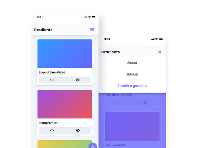 Gradients Web App - mobile screens