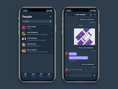 Chat App screens - dark theme