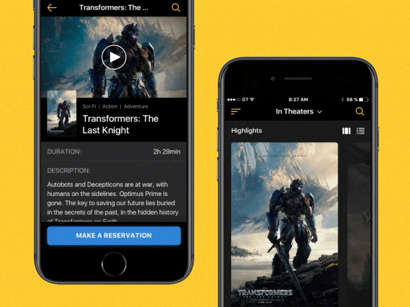 Movie App Animation animation app booking concept ios mobile movie tickets ui user interface