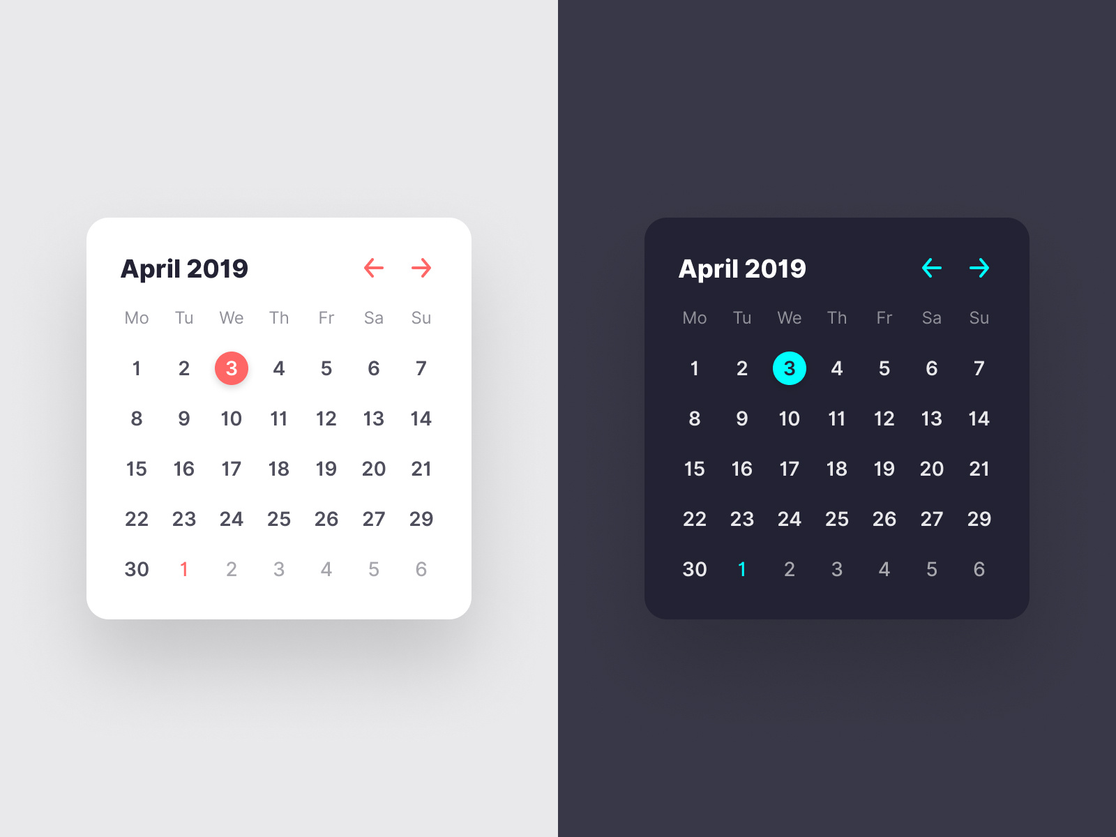 Calendar widget by Goran Tomičić on Dribbble