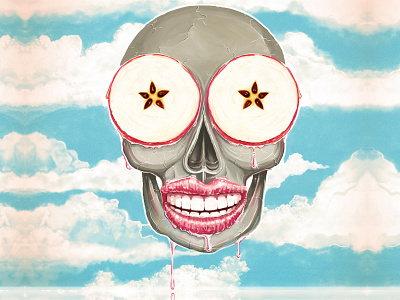 Apple of my eyes clouds digital illustration digital painting dreamy illustration lips skull