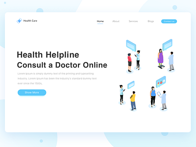 Health Care Landing Page care consult dite doctor health helpline isometric landing medical page