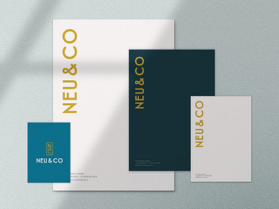 Logo And Brand Identity, Letterhead And Social Media brand identity branding design business cards gold letterhead logo navy blue social media banner teal